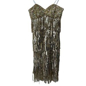 Night Moves by ALLURE Gold Sequin Evening Flapper Gatsby Sleeveless Dress, 10